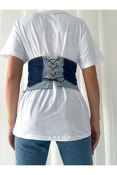 efstyle Corset din denim - Cu dantelă la spate și detaliu la piept