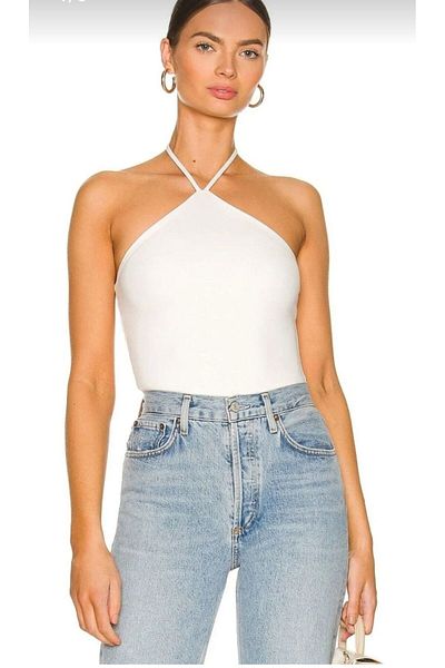 Nsb Tasarım White Halter-Neck Sleeve Low-Cut Bodysuit