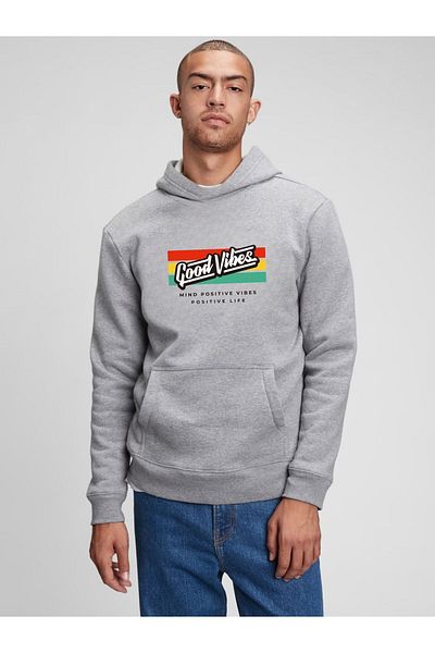 Let's Wear Унисекс суитшърт с качулка и принт Good Vibes