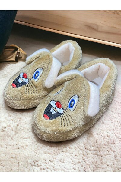 AHS Bej Kulaklı Tavşan Figürlü Erkek Çocuk Panduf Kaydırmaz Ortopedik Taban A...