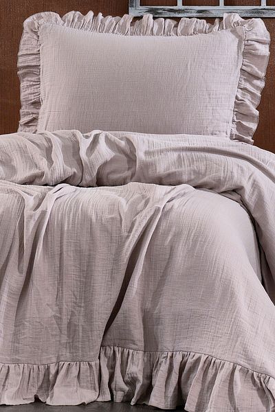 Minelya Home Collection Aura Single Muslin Pique Set - 2 Pieces Ruffle Bedspread and Pillowcase