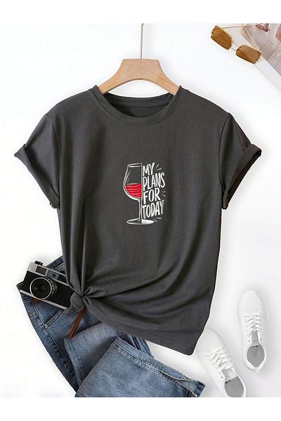 Let's Wear Premium γυναικείο μπλουζάκι - My Plans For Today Printed, Crew Neck