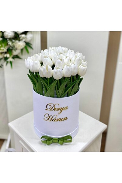 baskıtek Silindir Kutuda Islak Yapay Laleler, Isteme Çiçeği, Söz Çiçeği, Nişa...