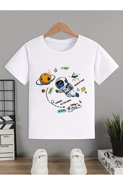 Let's Wear Space Printed Unisex Παιδικό T-Shirt - Crew Neck