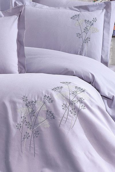Minelya Home Collection Σετ Παπλωματοθήκη Διπλό Σετ 6 τεμαχίων 100% βαμβακερό μοντέρνο κέντημα λουλουδιών