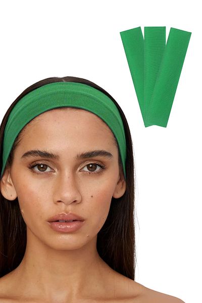 Salvia Dione Set de 3 benzi de păr sport verde cu dungi pentru machiaj yoga pentru femei și bărbați