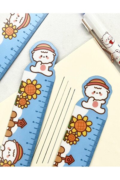 Kağıt Gemi Dükkan Semn de carte și riglă cu model de ursuleț drăguț, albastru, cu magnet / Semn de carte