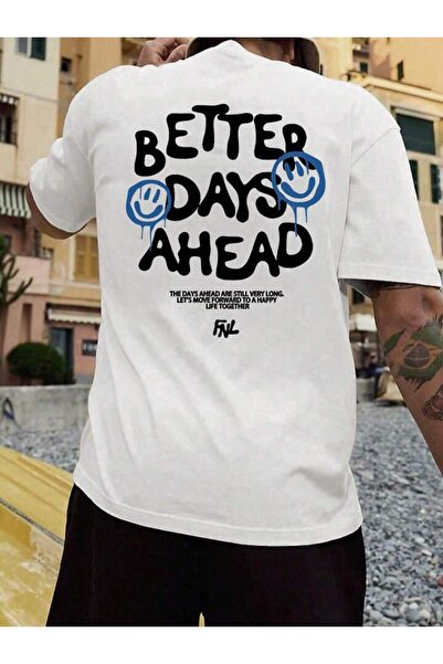 NoVibe تي شيرت بأكمام قصيرة مطبوع عليه Better Days Ahead للجنسين - 100% قطن