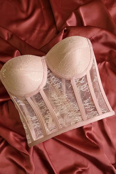 FİYPER Powder Lace Underwire Tie Bustier Ready Size