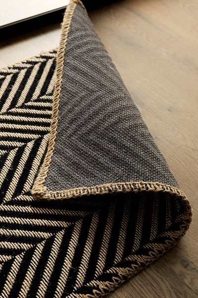 Ocean Home Textile Black Color Herringbone Jute Mat 50 x 70