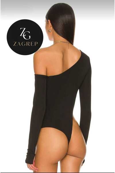 Zagrep Черно боди от копринен джърси - с детайли на раменете и докосване с пръсти, непрозрачно
