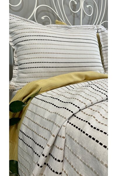 Decamor home Linea Bej Yatak Örtüsü Pike Takımı Set Çift Kişilik