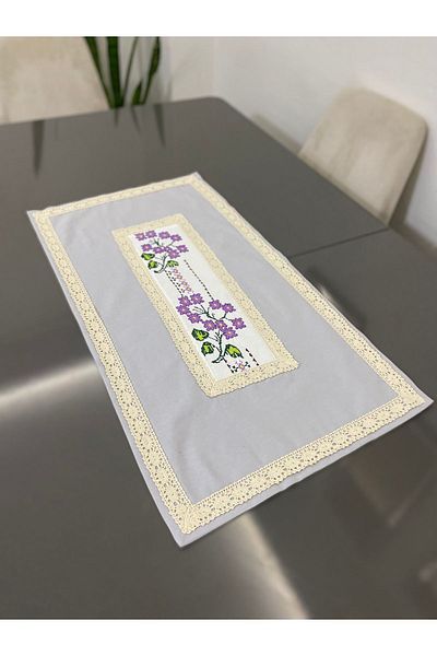Parla Life Runner brodat cu punct în cruce gri 40x70 cm (dimensiune personalizată)
