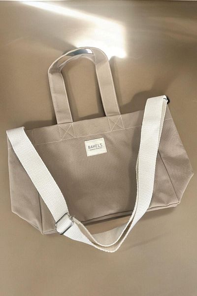 BAHELS Beige Waxed Canvas Shoulder Bag - Washing Effect Strap