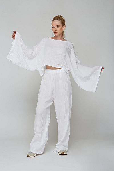 estewoman 100% Cotton Muslin Pocketless Fabric Trousers