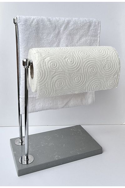 bemdesign Marble Decorative Towel Holder Bathroom Organizer Gray Marble - Silver