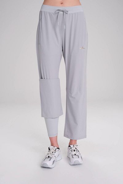 Haşema Γκρι κολάν διπλής στρώσης Pipe Legs Fitness Pants - Φούτερ ACT-3