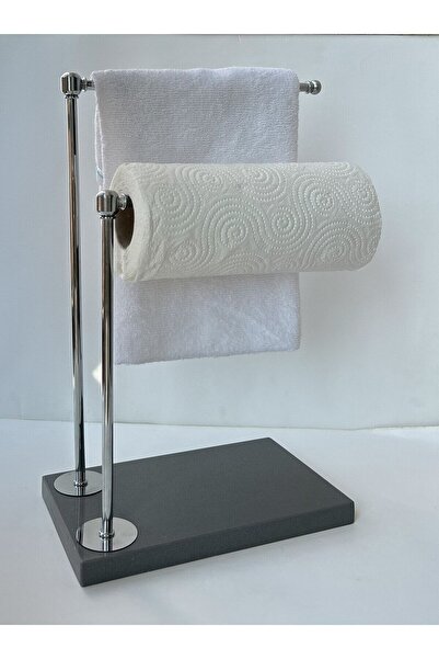 bemdesign Marble Decorative Towel Holder Bathroom Organizer Anthracite Marble - Silver