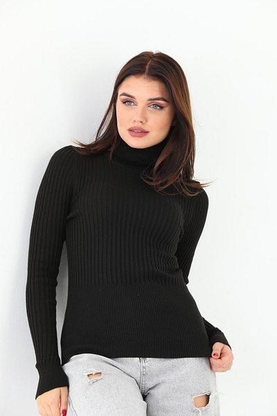 Pinpery Tricotaj cu nervuri negre pentru femei Pulover cu gât înalt 100% bumbac