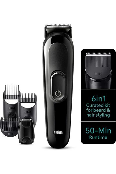 Braun مجموعة العناية المتعددة 6 في 1 السلسلة 3 لتصفيف اللحية والشعر، شفرة حادة للغاية - MGK 3410