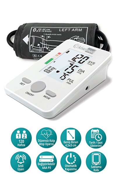 Kiwimed Kiwi Dijital Tansiyon Aleti Üst Koldan Ölçer , Nabız Ölçer, 2 X 120 Ö...