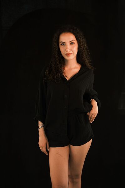 MUACO Kadın Şort Dökümlü Yumuşak Müslin Rahat Kadın Siyah Şort - M/L