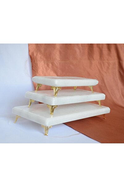 Başakmarble Real Marble Presentation Set of 3 with Gold Legs (BAŞAKMARBLE)