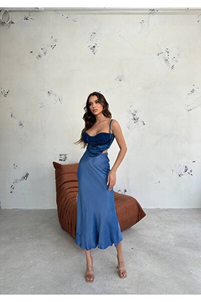 İLKCET MODA Атласна жіноча спідниця міді