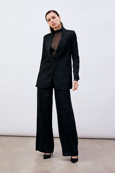 Sateen Black Satin Trousers - Patterned