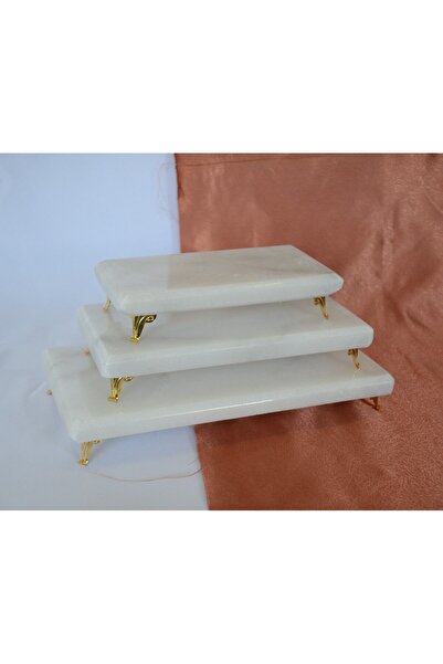 Başakmarble Real Marble Presentation Set of 3 with Gold Legs (BAŞAKMARBLE)