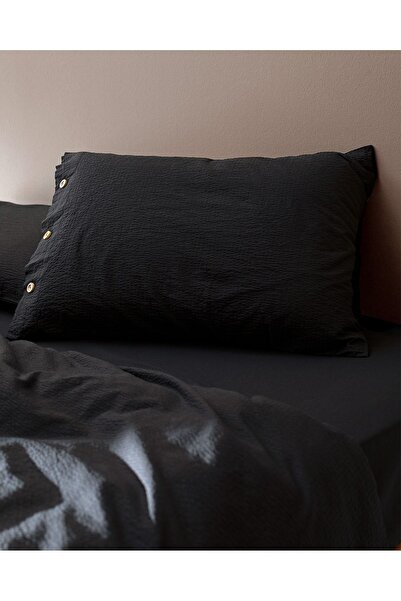Madame Coco Linda King Size Washable Seersucker Duvet Cover Set - Black
