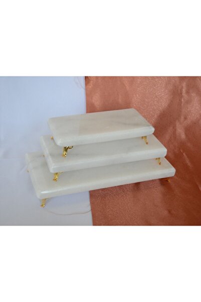 Başakmarble Real Marble Presentation Set of 3 with Gold Legs (BAŞAKMARBLE)