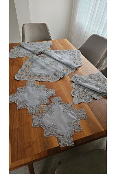 ZESA HOME Linen Gardenia Wearing Laced Luxury Living Room Set 5 Pieces Gray