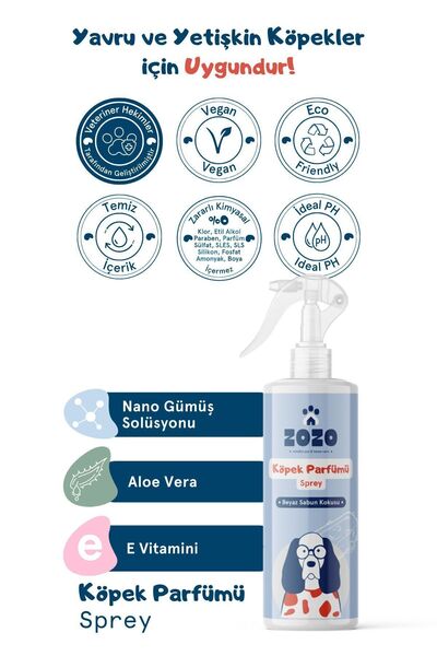 Zozo Cares Köpek Kuru Şampuan Sprey - Beyaz Sabun Kokulu Köpek Parfümü Sprey 150 ml