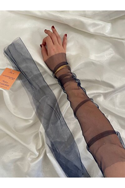 Butik Lacivert Tül kolluk eldiven