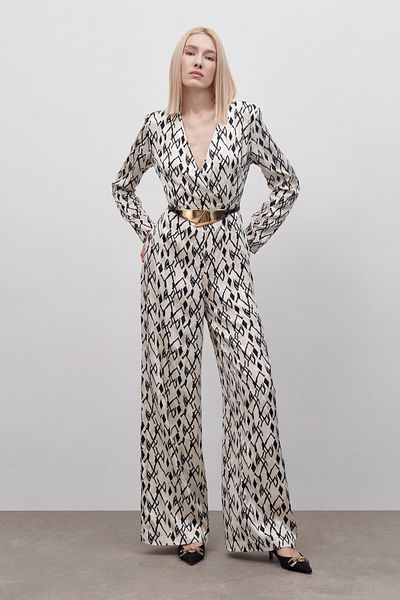 Sateen Salopetă din satin cu model - BEI