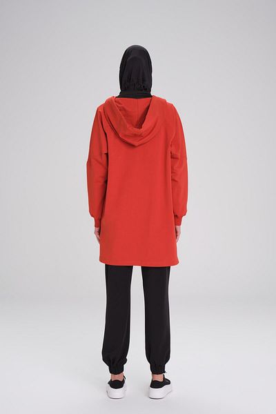 Haşema Κόκκινο φούτερ Raglan με απαλή υφή - Casual ACT-12 με κουκούλα και φερμουάρ