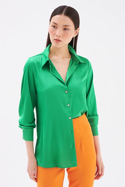 Sateen Cămașă oversize din satin smarald