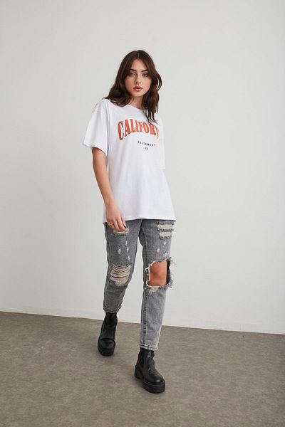 Mad&Calf Γυναικείο μπλουζάκι με στάμπα California Oversize