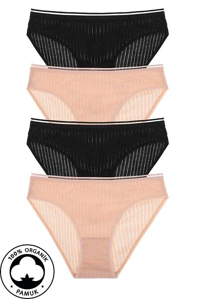 Humaone Pachet de 4 Chiloți 100% Bumbac, Cusături în Lant, Cusături Bikini Negru - Maro