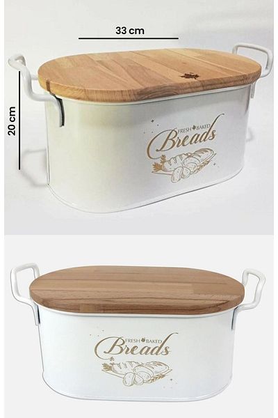 Bayev Metal Bread Box White with Cutting Board - Decorative Kitchen Bread Storage Box