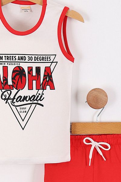Pollito Boy's Red Shorts and Aloha Printed 2-Piece Set