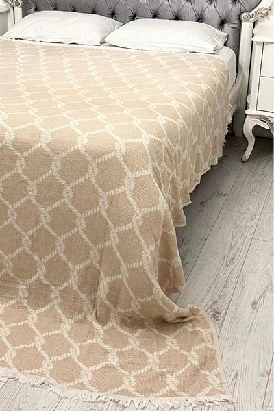 Çeyiz Diyarı Brown Colored Double Linen Fringed Single Pike - 220x240 Cm