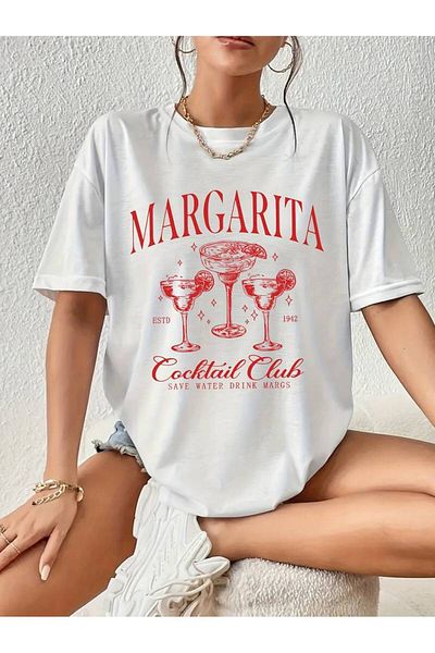Elvino Tricou oversize confortabil pentru femei - imprimeu cocktail, trebuie purtat pe plajă și afară