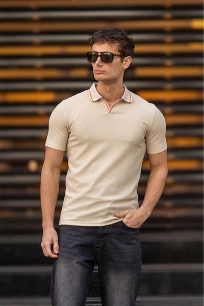 Decas Μπεζ Χρώμα TRAY V-Neck Βαμβακερό T-Shirt