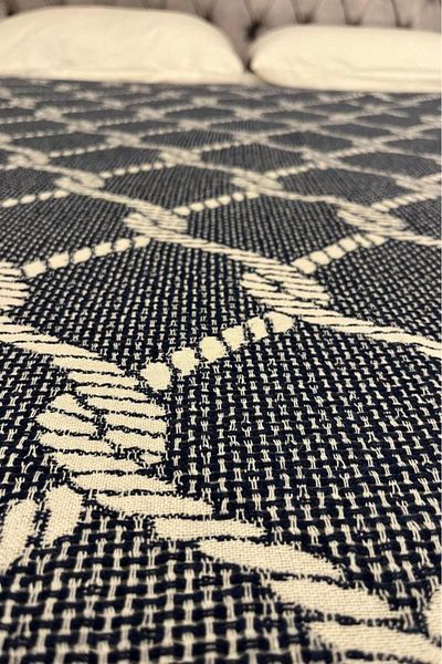 Çeyiz Diyarı Μονό Πικέ με Κρόσσια Λινά Navy Blue - Διπλό, 220x240 εκ