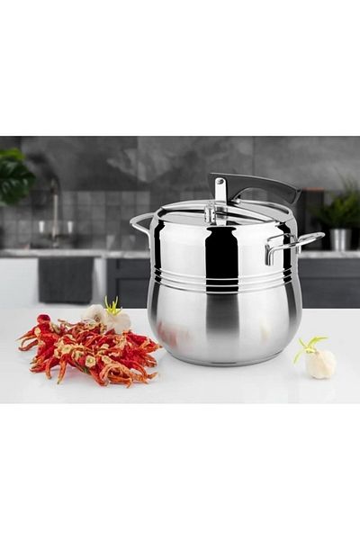 Yonca 10 Lt Metal Handle - Lines Silver, Cord and Pressure Cooker