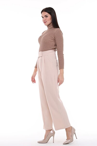 CEDY DENIM CEDY Women's Palazzo, High Waist Belt Velcro Trousers, Oversize Original Cut, C3002 BEIGE