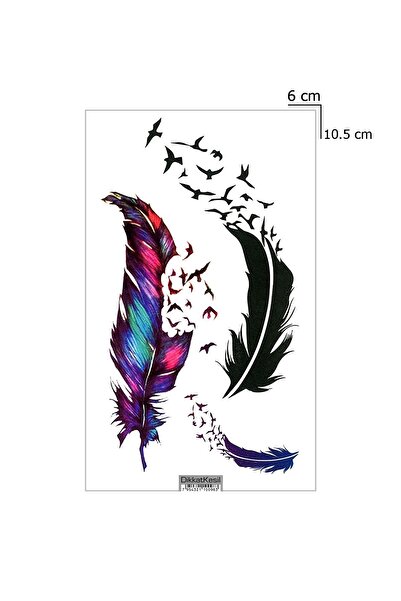 DikkatKesil Tüy Kuş Dövme, Siyah Ve Renkli Tüy Uçan Kuşlar Geçici Yapışkan Dövme