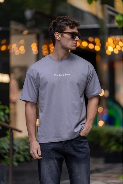 Decas Γκρι Oversize βαμβακερό μπλουζάκι - Crew Neck TONGS